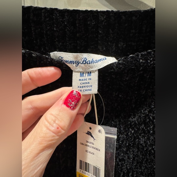 NWT Tommy Bahama LUNA CHENILLE BOATNECK Women's Sweater Black Medium - Picture 5 of 8